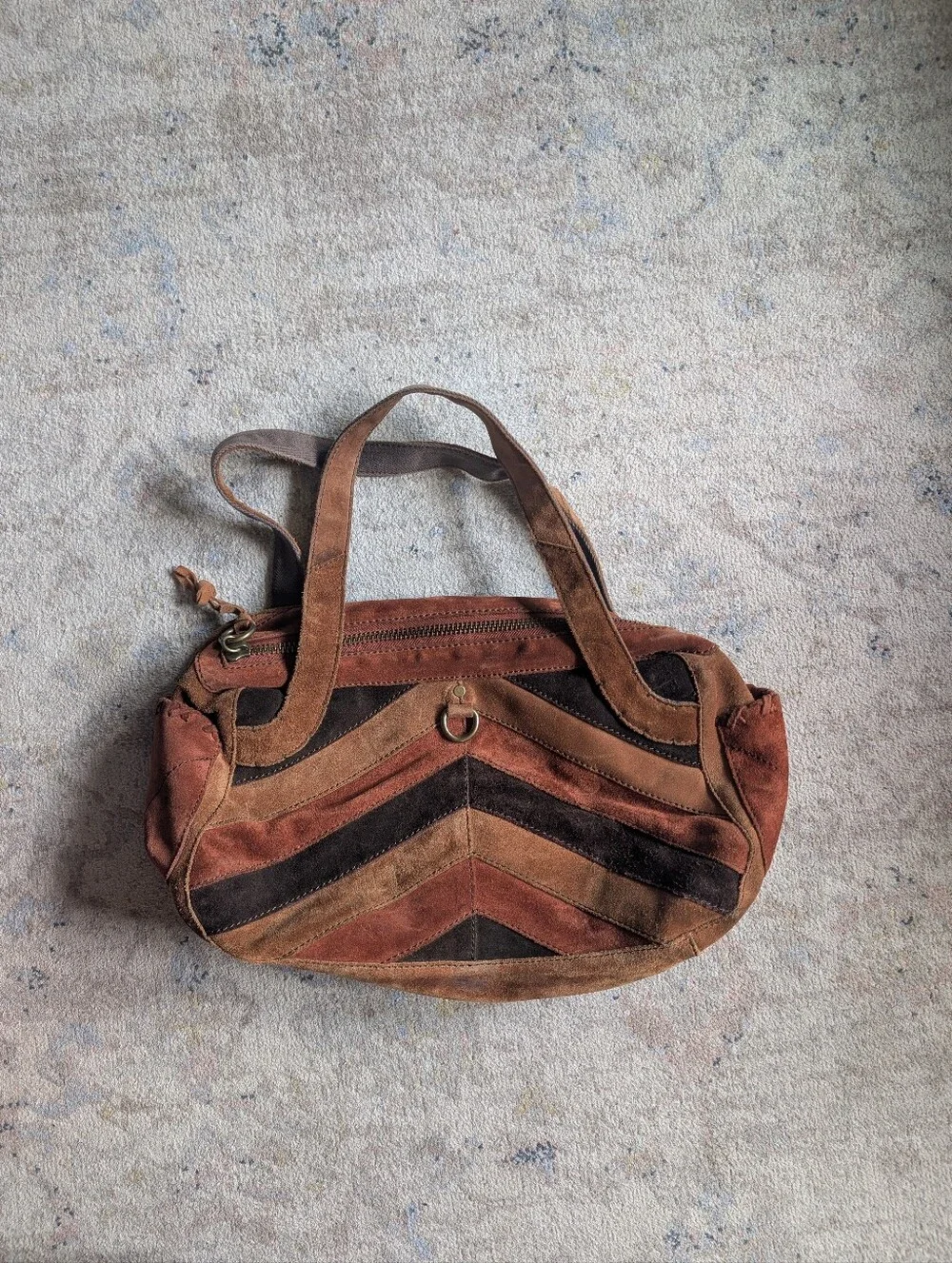 Lucky Brand Suede Chevron Shoulder Bag in Brown and Tan - Picture 2 of 4